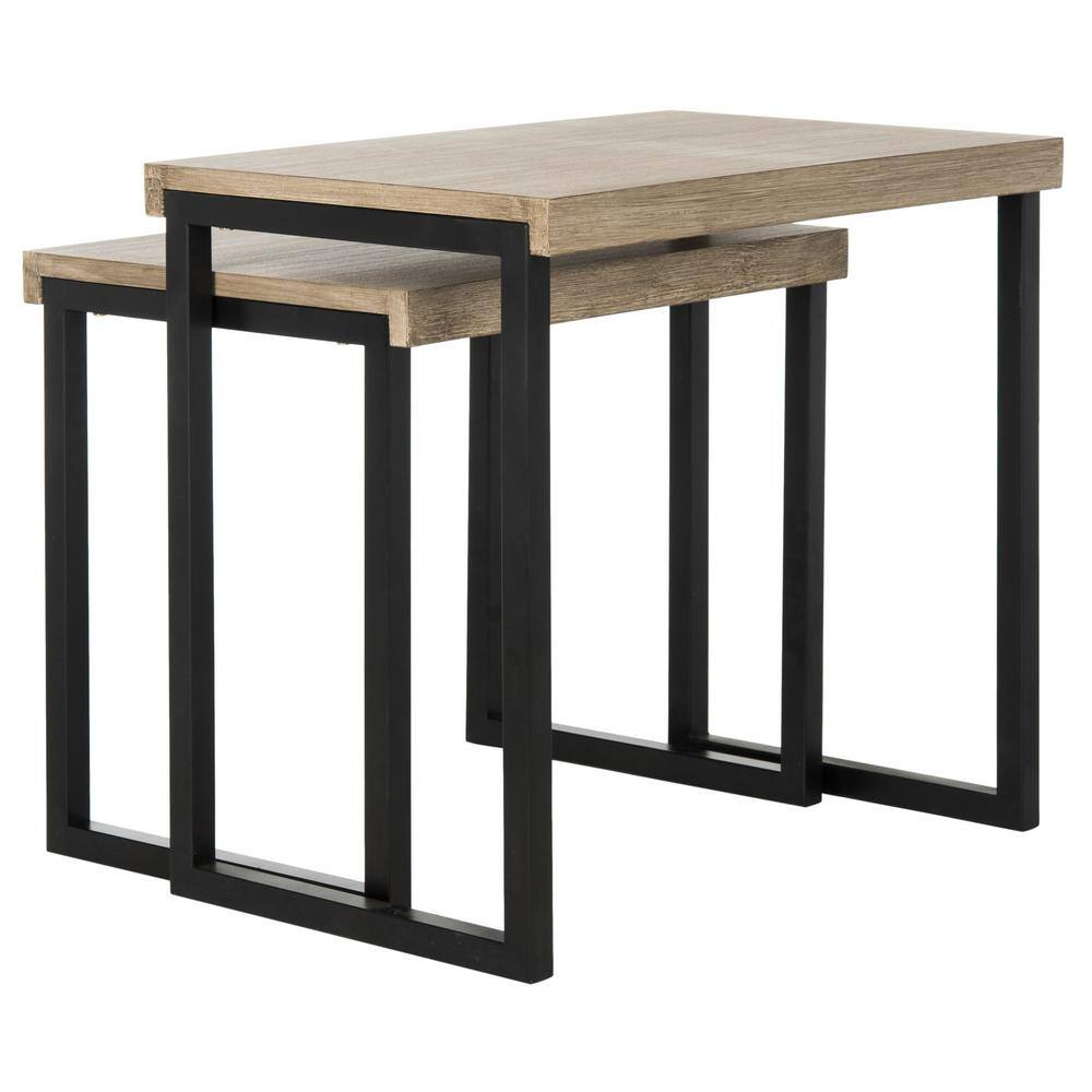Femi Light Brown and Black Rectangular End Table Set