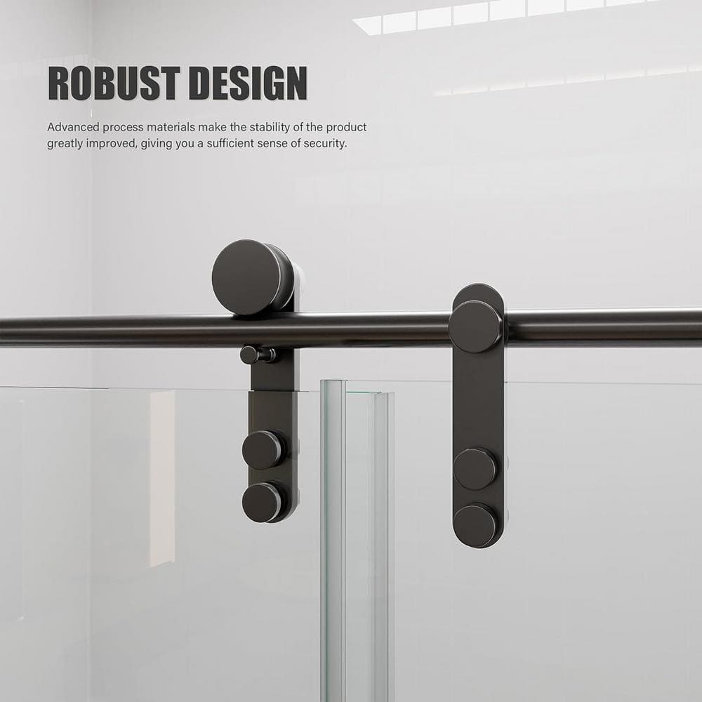 Black Frameless Sliding Shower Door with Clear Tempered Glass