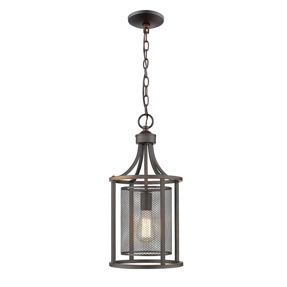 Verona 10 in. W x 20 in. H 1-Light Oil Rubbed Bronze Pendant Light with Met