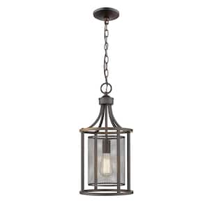 Verona 10 in. W x 20 in. H 1-Light Oil Rubbed Bronze Pendant Light with Metal Cage Shade