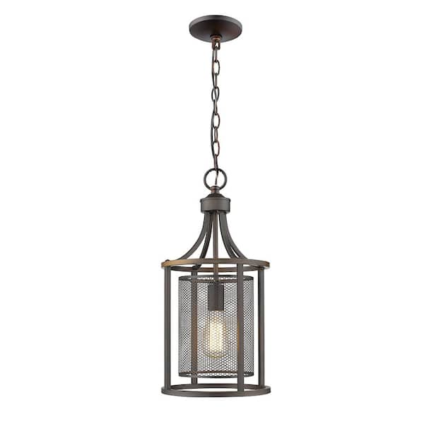 Eglo Verona 10 in. W x 20 in. H 1-Light Oil Rubbed Bronze Pendant Light with Metal Cage Shade