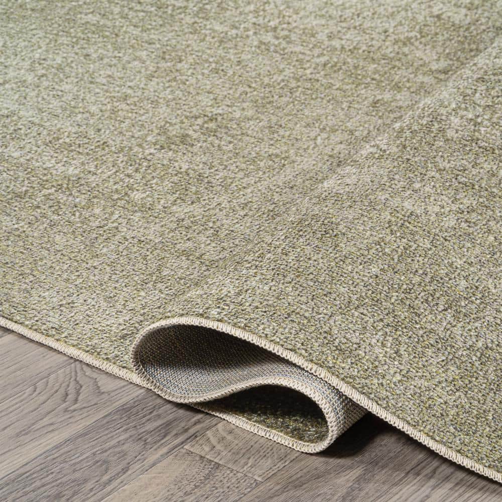 Sage Green Low-Pile Machine-Washable Synthetic Rectangular Area Rug