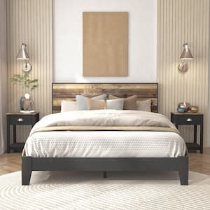 Layton 3-Piece Black with Industrial Oak Queen Wood Bedroom Set with Nightstand