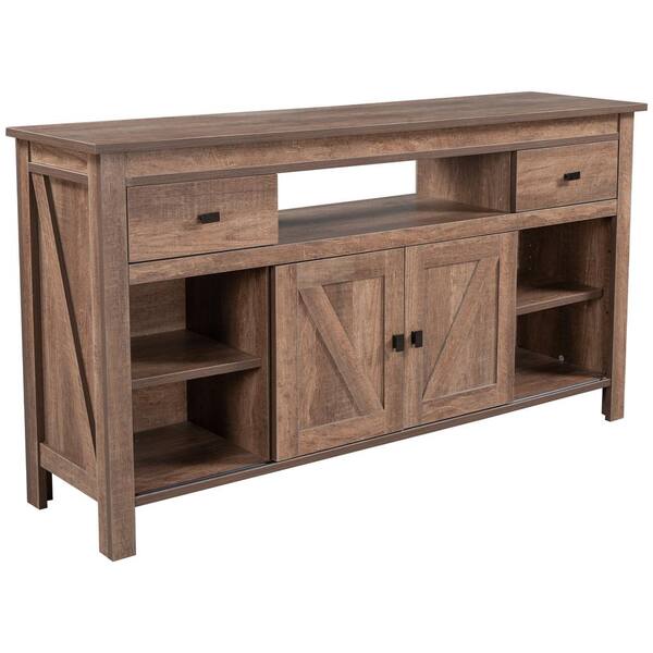 aisword 57.9 in. Barnwood Modern, Stylish Functional Furnishing Particleboard TV Stand with 2-Drawers, Sliding Doors