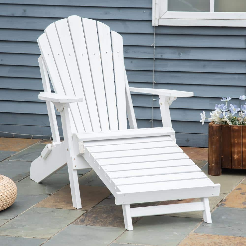 White Fir Wood Folding Adirondack Chair with Ottoman