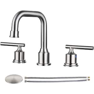 2 Handles 8 in. Widespread High Arc Bathroom Faucet Brushed Nickel Lavatory Faucet 3 Hole-Bath Accessory Set