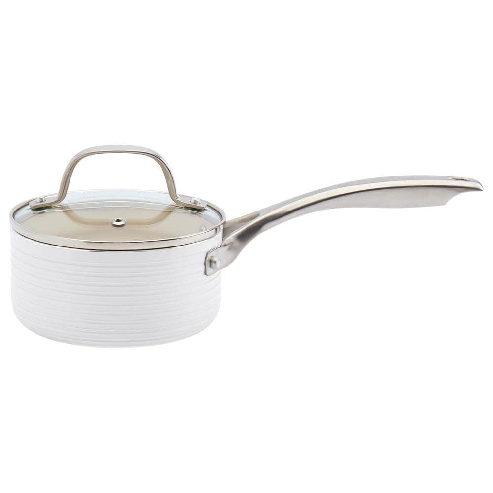 10-Piece White Nonstick Aluminum Cookware Set with Ribbed Design