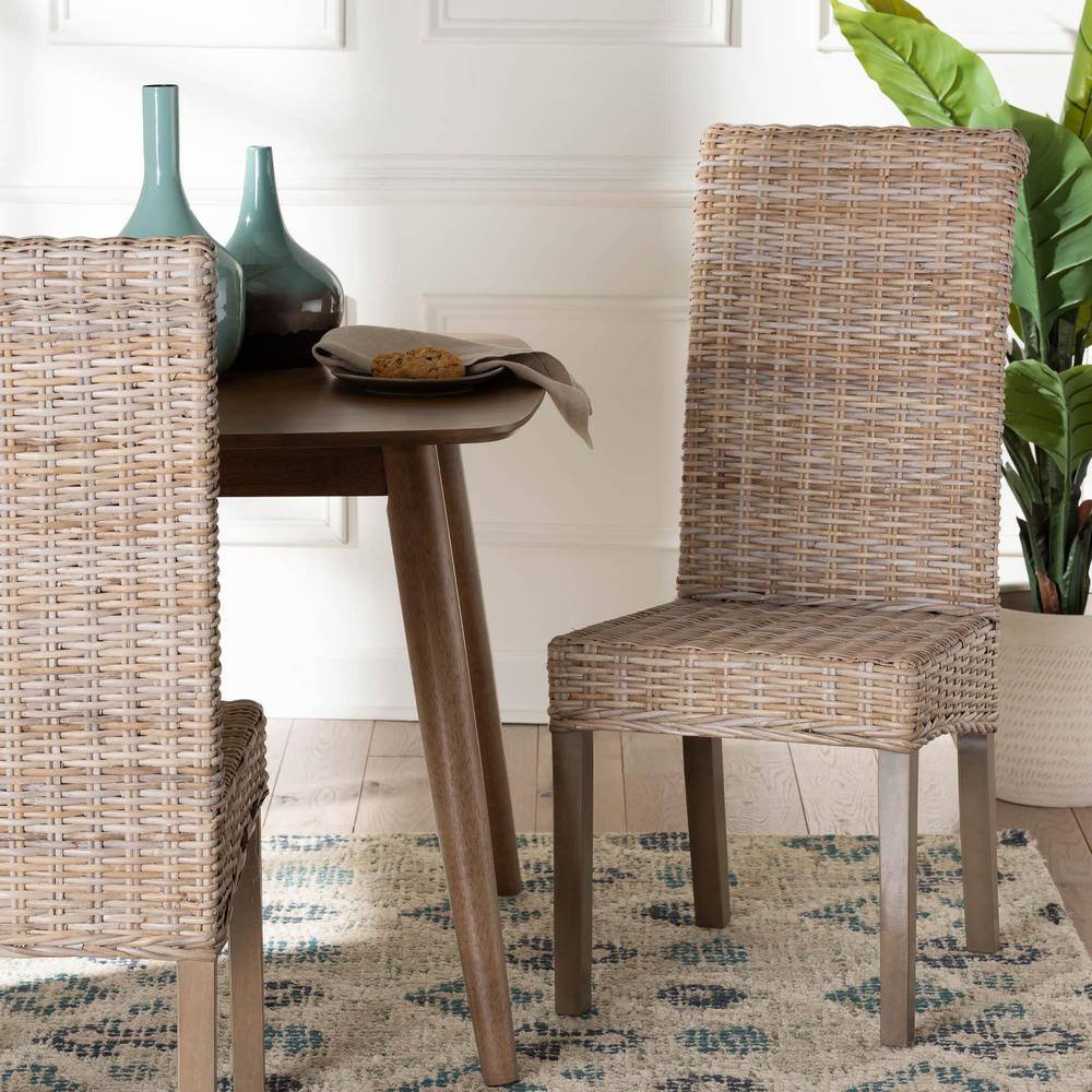 Santiago High Back Gray Cane and Wood Side Chair