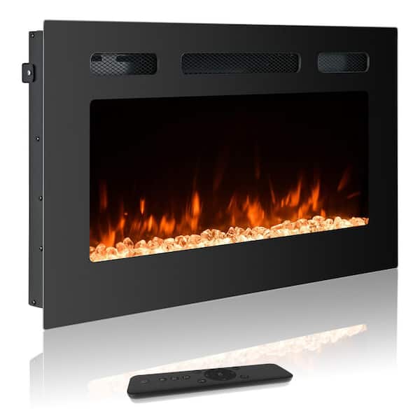 30 in. Classic Electric Fireplace Insert, Built-in or Wall-Mounted, with Remote Control and Realistic Flame
