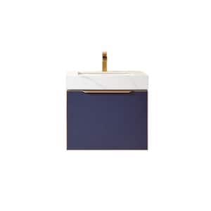 Alicante 24 in. W x 21 in. D x 22 in. H Single Sink Bath Vanity in Blue with White Composite Stone Top