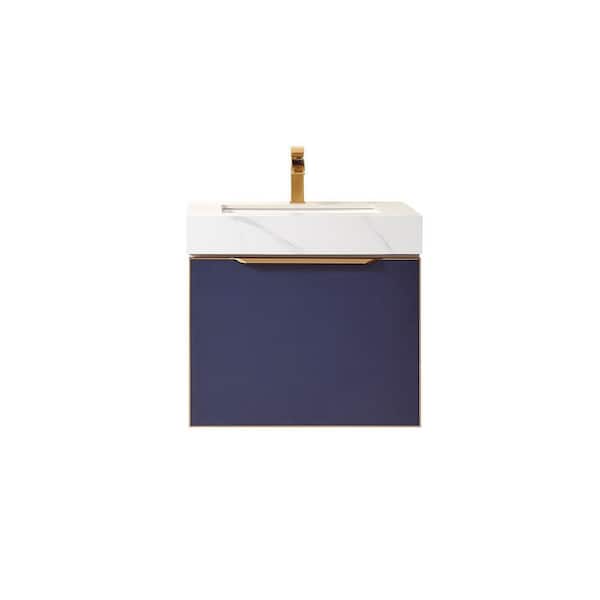 ROSWELL Alicante 24 in. W x 21 in. D x 22 in. H Single Sink Bath Vanity in Blue with White Composite Stone Top
