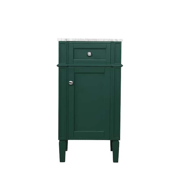 Unbranded Timeless Home 18 in. W Single Bath Vanity in Green with Marble Vanity Top in Carrara with White Basin