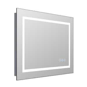 32 in. W x 24 in. H Rectangular Aluminum Framed 3000-6000K LED Anti-Fog Wall Bathroom Vanity Mirror in Brushed Silver