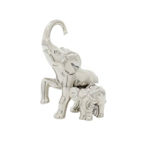 6 in. x 11 in. Silver Ceramic Elephant Sculpture