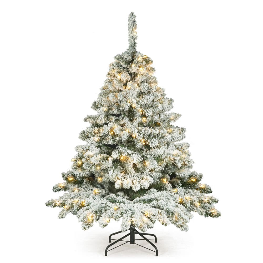 4.5 ft. Pre-Lit LED Flocked Spruce Artificial Christmas Tree with 300-Lights with Green Metal Stand price history on PriceWatchPro