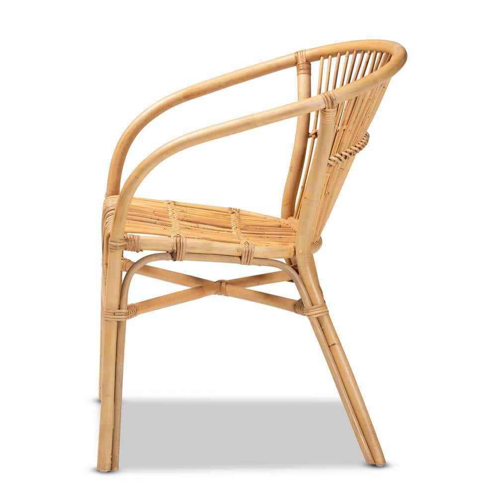 Bohemian Natural Brown Rattan Low Arm Chair with Crisscross Base