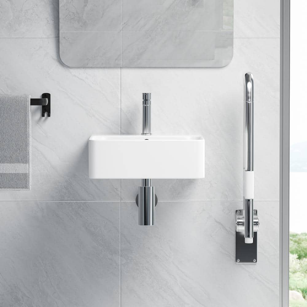 Crisp White Ceramic Square Wall-Mount Bathroom Sink with Overflow