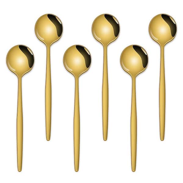 Set of 6 Gold Stainless Steel Coffee and Tea Spoons with Mirror Polish and Smooth Edges