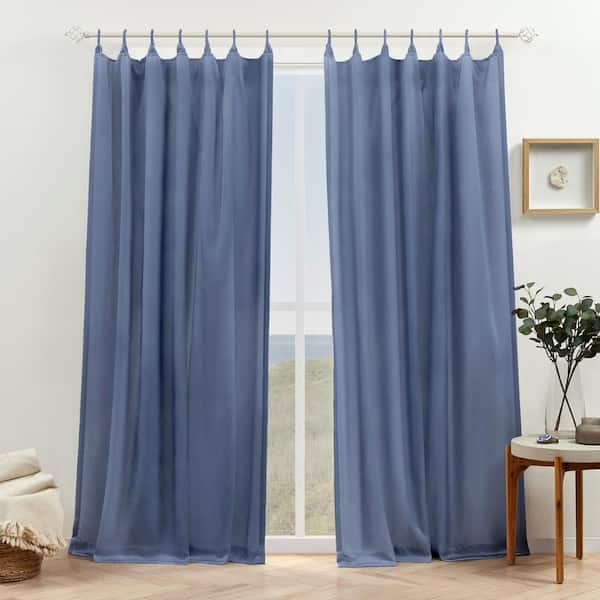 EXCLUSIVE HOME Bari Slate Blue Solid Light Filtering Spiral Loop Tab Curtain, 54 in. W x 108 in. L (Set of 2)