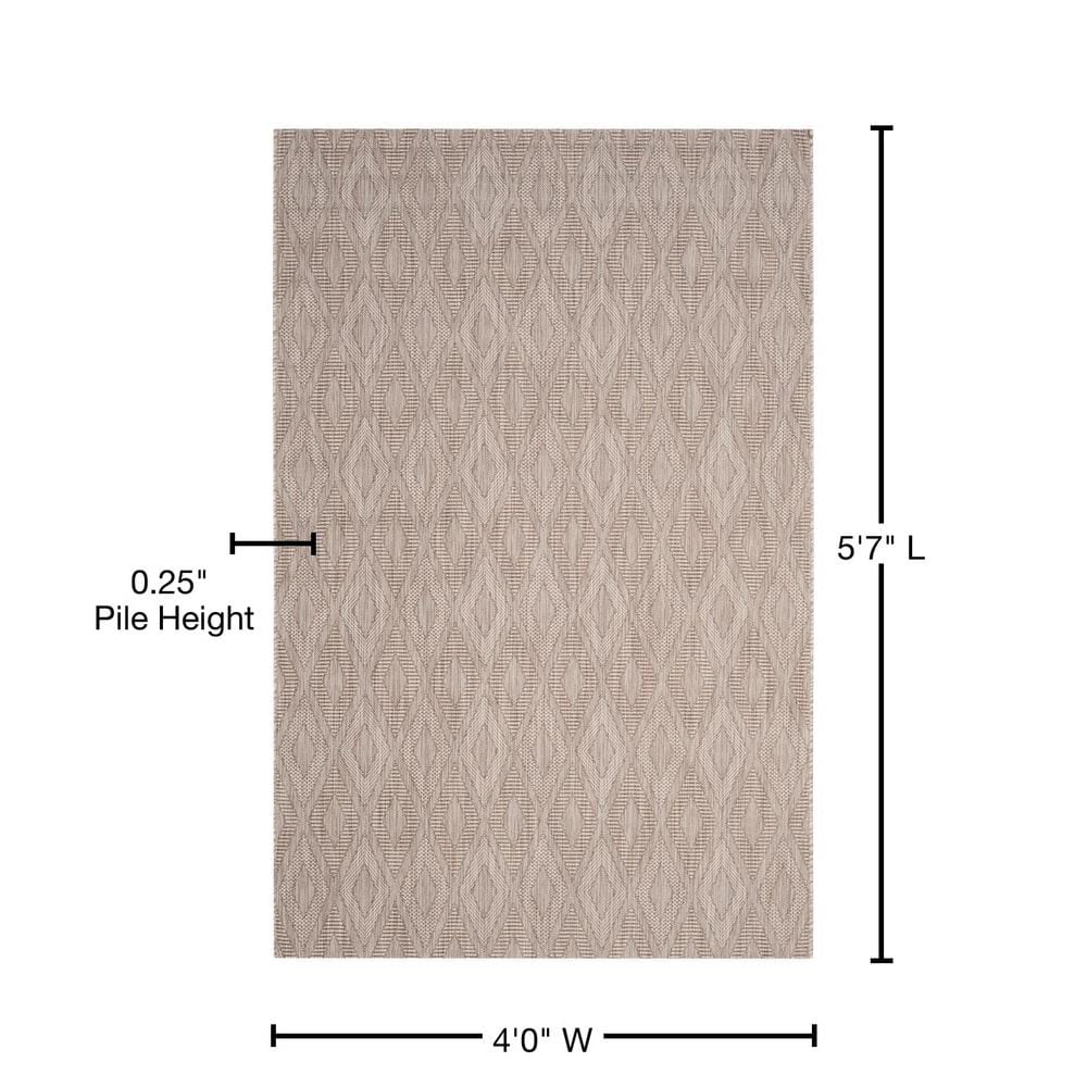 Beige Synthetic Geometric Diamonds Indoor/Outdoor Area Rug, 4' x 5'7"