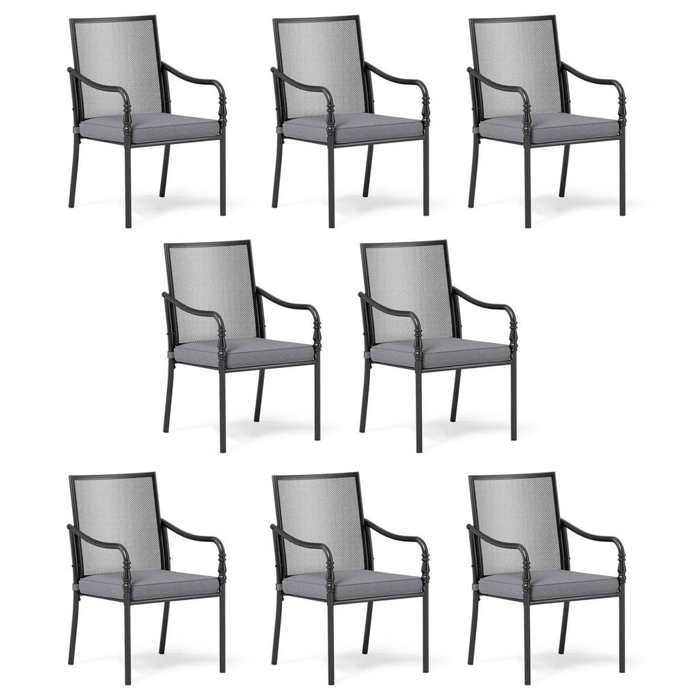 Ergonomic Black Metal Stylish Gourd-Shaped Design Patio Outdoor Dining Chair with Gray Cushion (8-Pack) price history on PriceWatchPro