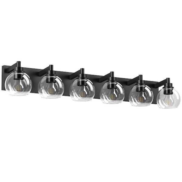 41 in. 6-Light Modern Matte Black Wall Sconce With Clear Glass Shade For Bathroom, Entryway