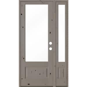 50 in. x 96 in. Farmhouse Knotty Alder Left-Hand 3/4-Lite Clear Glass Grey Stain Wood Prehung Front Door with RSL
