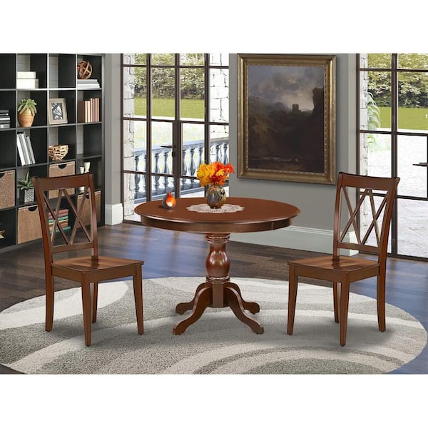 East West Furniture 3-Piece Mahogany Finish Solid Wood Top-Dining Room Set-Seats 4