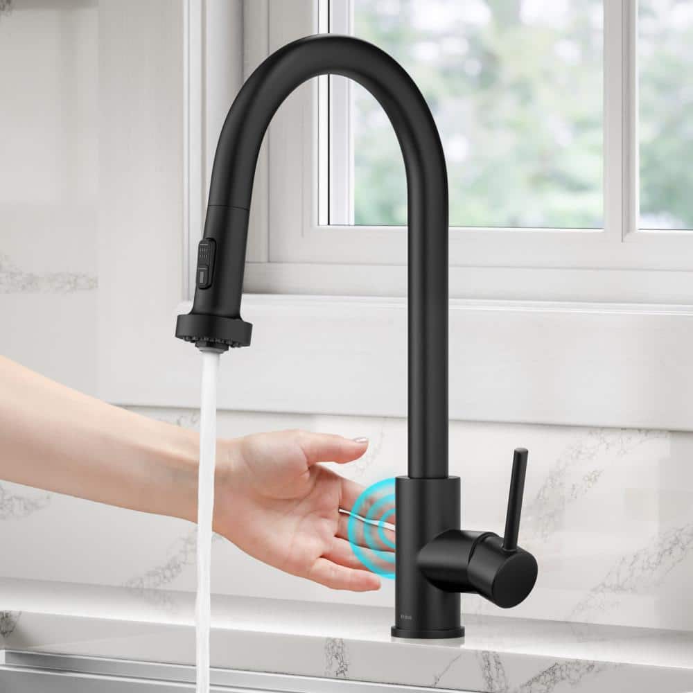 Matte Black Touchless Kitchen Faucet with Pull-out Spray