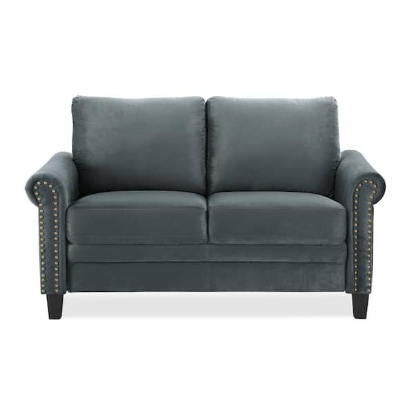 Lifestyle Solutions Ashford 31.9 in. Charcoal Microfiber 2-Seater Loveseat with Nailheads
