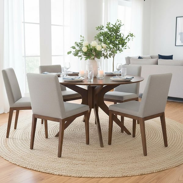 Blair Walnut Finish Round Wood 45 in. 4-Legs Base Dining Table (Seats 4)