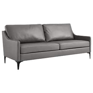 Corland 74in. Slope Arm Leather Sofa In Gray
