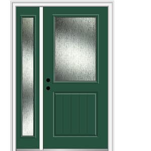Rain Glass 50 in. x 80 in. Right-Hand Inswing Hunter Green Fiberglass Prehung Front Door on 4-9/16 in. Frame