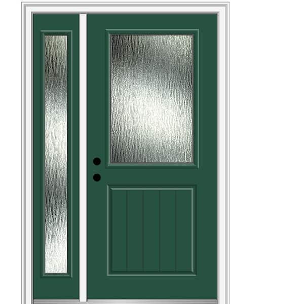 MMI Door 48 in. x 80 in. Right-Hand/Inswing Rain Glass Hunter Green Fiberglass Prehung Front Door on 6-9/16 in. Frame
