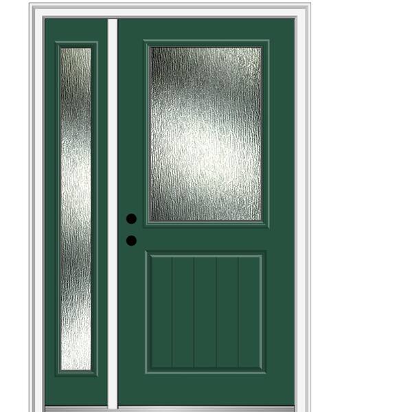 MMI Door 50 in. x 80 in. Right-Hand/Inswing Rain Glass Hunter Green Fiberglass Prehung Front Door on 6-9/16 in. Frame