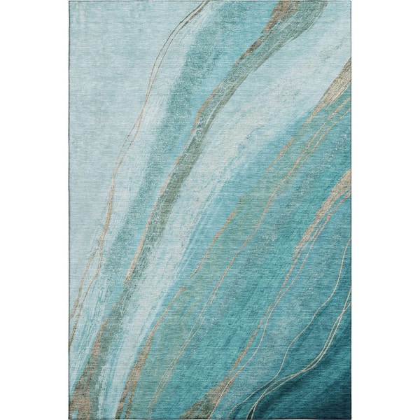Mayfield Premium Machine Washable Abstract AMF2036 Turquoise 5 ft. x 7 ft. 6 in. Area Rug