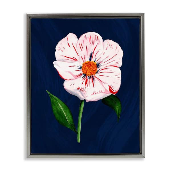Stupell Industries Single Cherry Blossom Bloom by Michelle Ingari Designs Gray Floater Frame Nature Graphic Art Print 31 in. x 25 in.