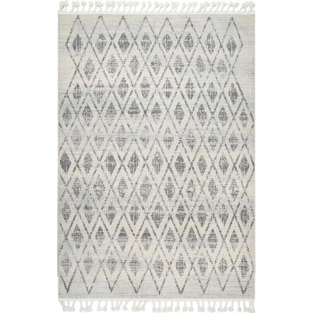 Gray Geometric Easy Care Synthetic Indoor/Outdoor Rug 4' x 6'