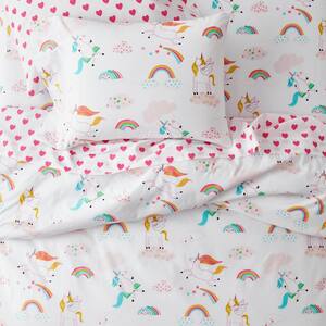 Company Kids Playful Unicorn 2-Piece Multicolored Organic Cotton Percale Twin Comforter Set