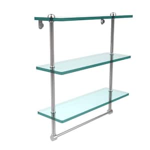 16 in. L x 18 in. H x 5 in. W 3-Tier Clear Glass Bathroom Shelf with Towel Bar in Polished Chrome