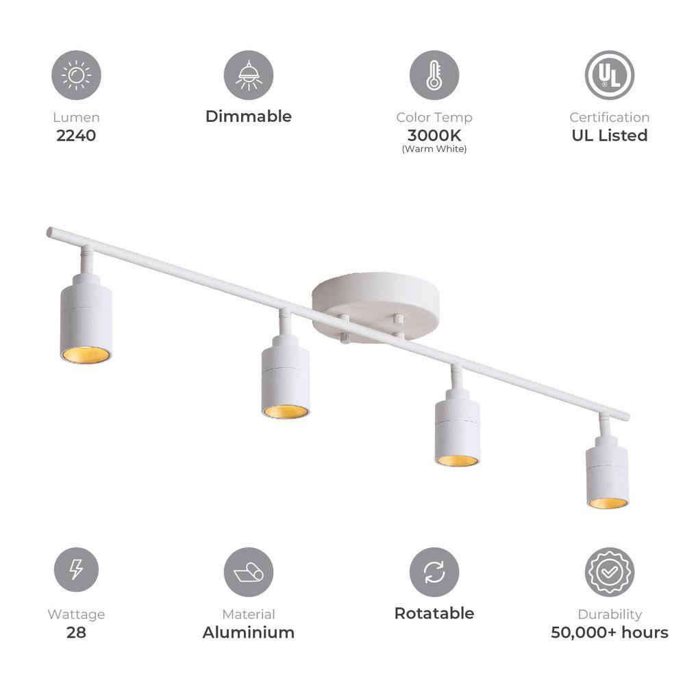 White 4-Head LED Track Light with Adjustable Spotlights