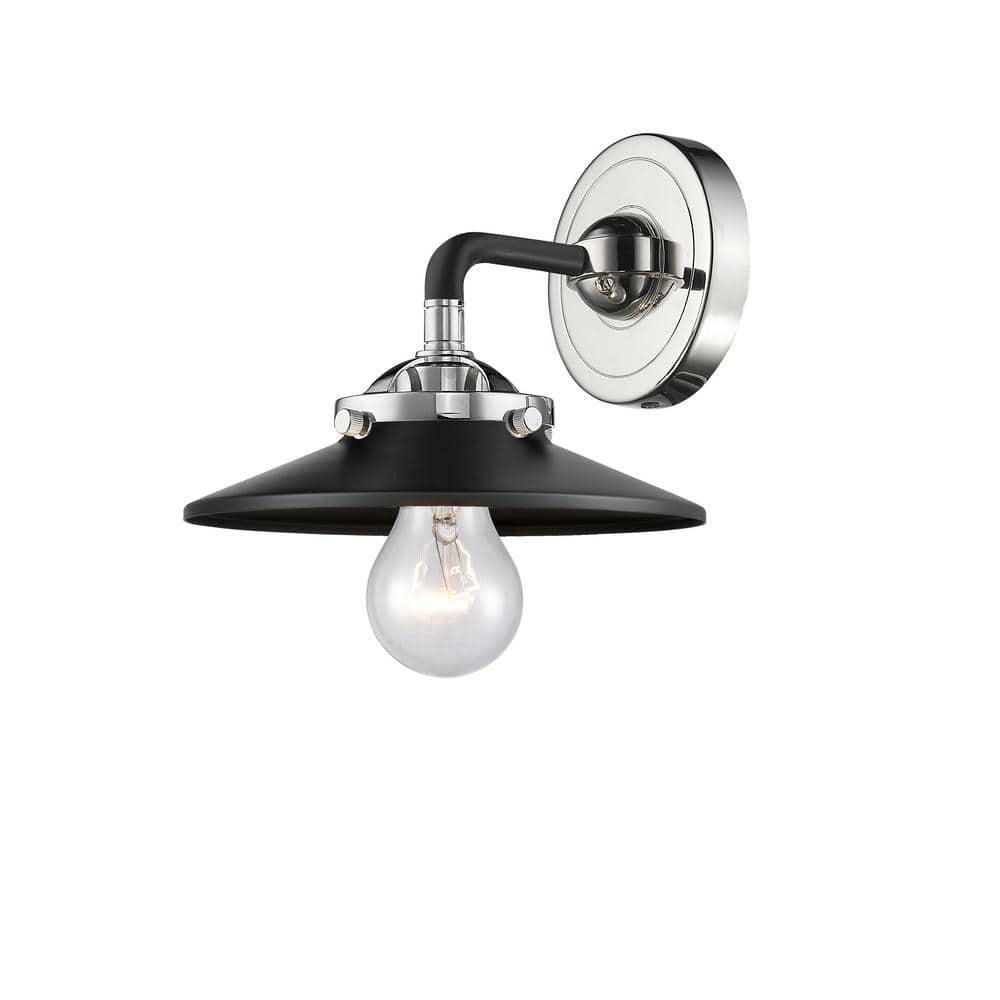Railroad 1-Light Black Polished Nickel, Matte Black Wall Sconce with Black Metal Shade price history on PriceWatchPro