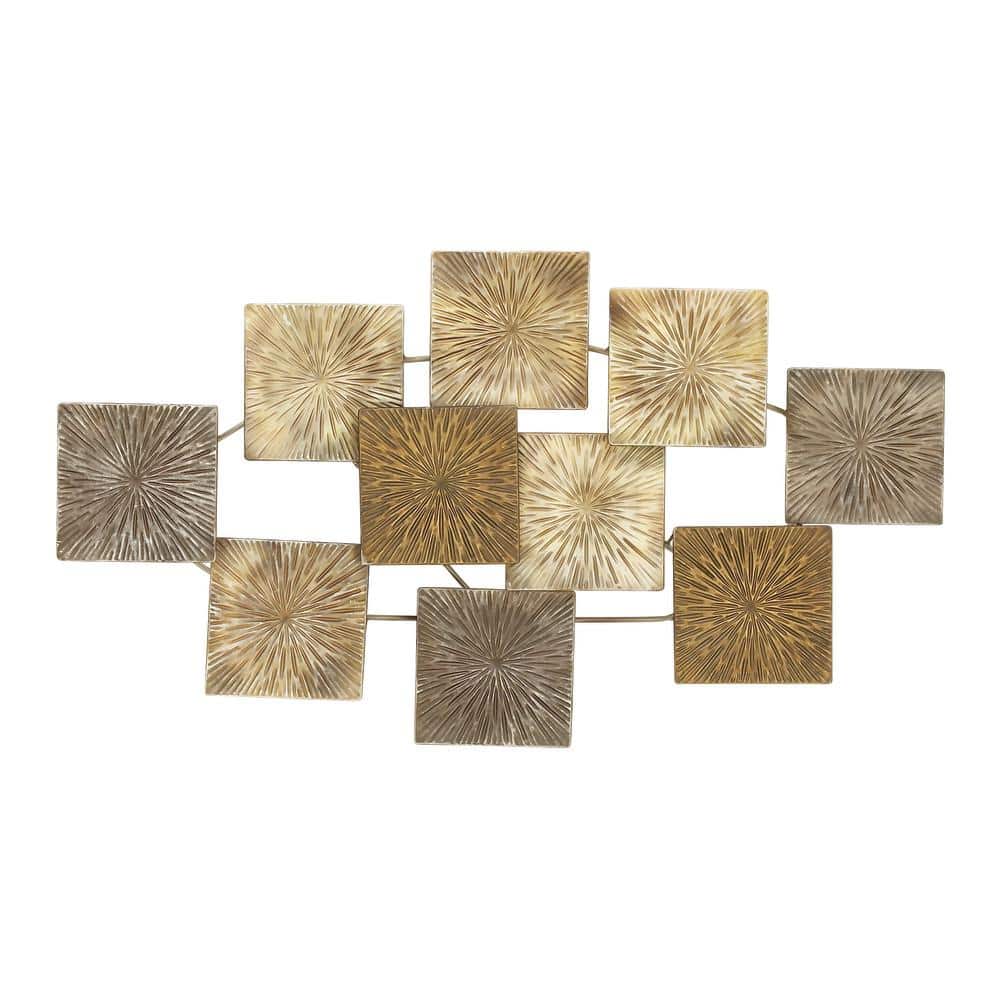 Gold and Bronze Textured Metal Sunburst Wall Sculpture