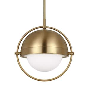 Bacall Large 1-Light Burnished Brass Hanging Pendant Light with Milk White Glass Shade