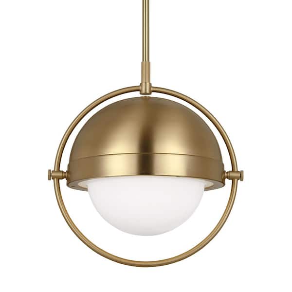 Generation Lighting Bacall Large 1-Light Burnished Brass Hanging Pendant Light with Milk White Glass Shade