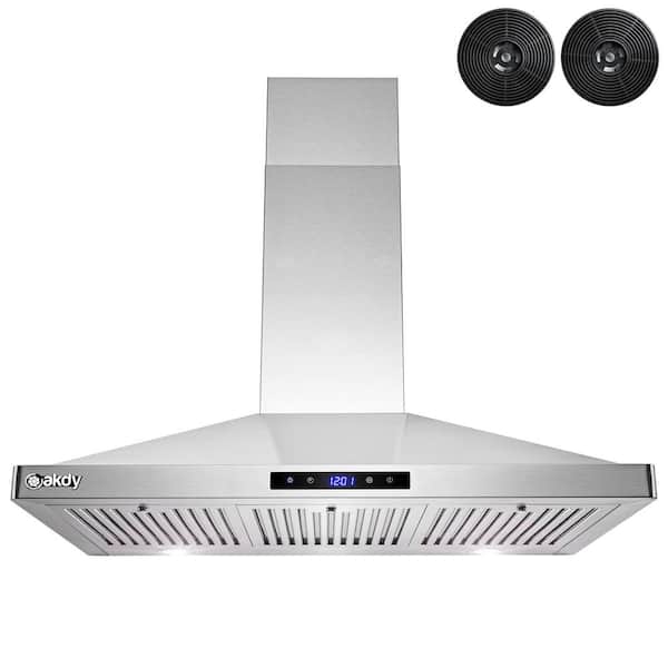 AKDY 36 in. Convertible Kitchen Wall Mount Range Hood in Stainless Steel with LEDs, Touch Control and Carbon Filters