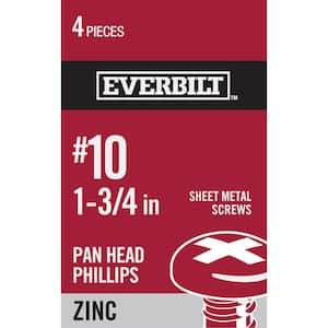 #10 x 1-3/4 in. Phillips Pan Head Zinc Plated Sheet Metal Screw (4-Pack)