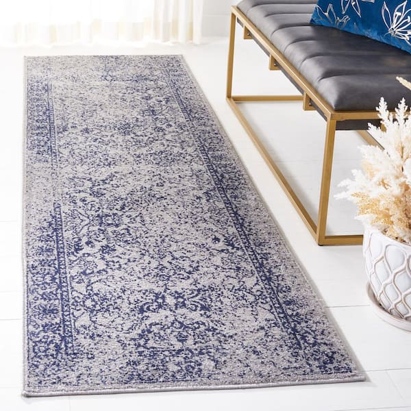 Adirondack 3 ft. x 6 ft. Gray/Navy Medallion Runner Rug