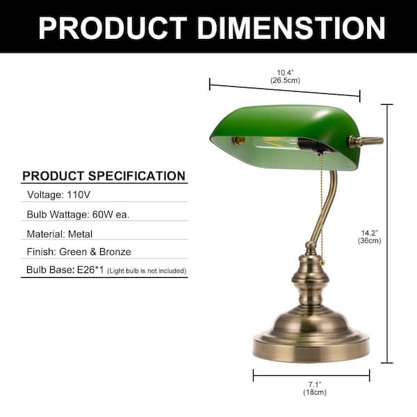 YANSUN 1-Light Traditional Bankers Desk Lamps with Classic Green