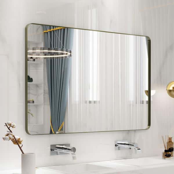 48 in. W x 32 in. H Premium Aluminum Framed Rectangular Bathroom Vanity Wall Mirror in Bronze